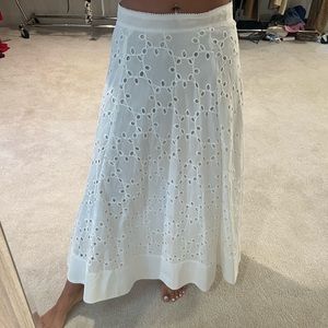 Zara White Eyelet Midi Skirt